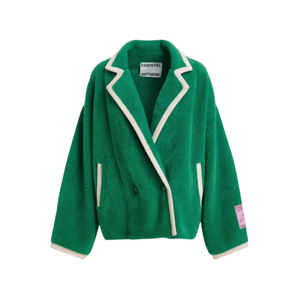 Green cardigan with white contrast trims