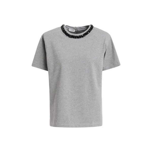 Grey T-shirt with black embellished collar