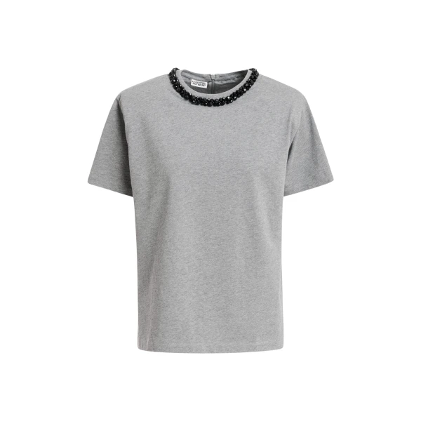 Grey T-shirt with black embellished collar