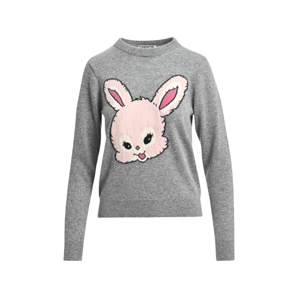 Grey and light pink rabbit-intarsia wool-blend sweater