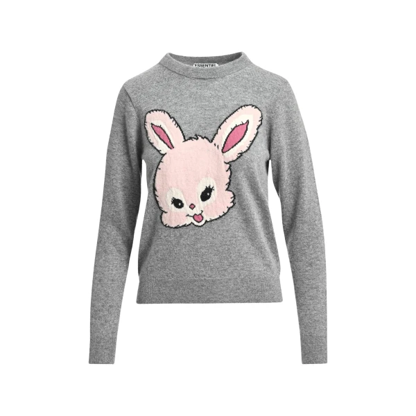 Grey and light pink rabbit-intarsia wool-blend sweater