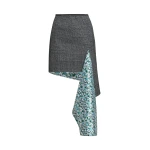 Grey draped checked mini skirt with blue and green floral underlay