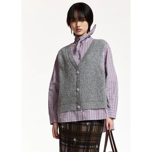 light blue and red layered knit vest shirt