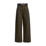 Khaki and black dual-fabric wide-leg pants