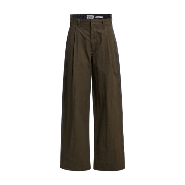 Khaki and black dual-fabric wide-leg pants