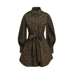 Khaki and black leopard-print mini shirt dress