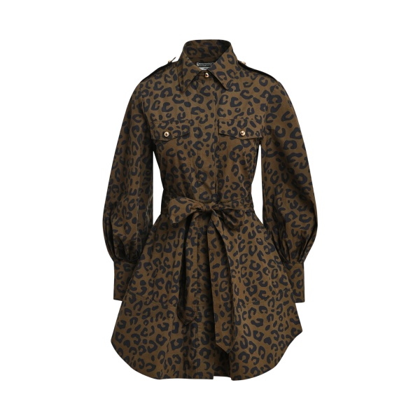 Khaki and black leopard-print mini shirt dress