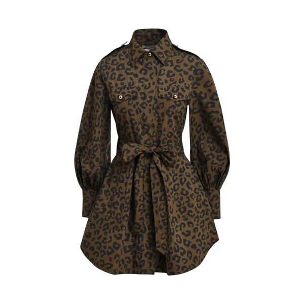 Khaki and black leopard-print mini shirt dress