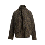 Khaki and navy leopard-print pussy-bow shirt