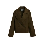 Khaki double breasted wool-cashmere blend jacket