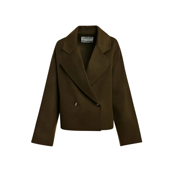 Khaki double breasted wool-cashmere blend jacket