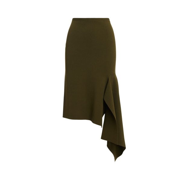 Khaki draped asymmetrical midi skirt