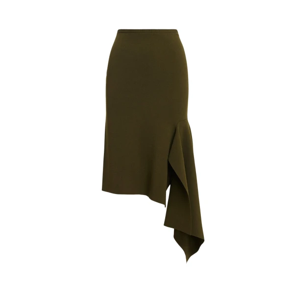 Khaki draped asymmetrical midi skirt