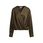 Khaki draped wrap top with V-neck
