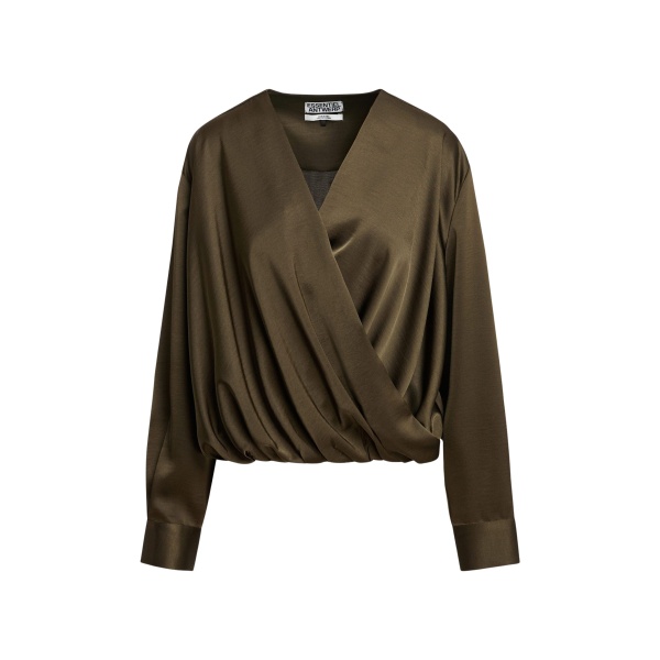 Khaki draped wrap top with V-neck