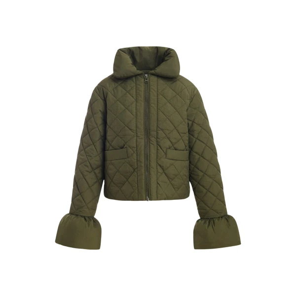 Khaki quilted padded jacket