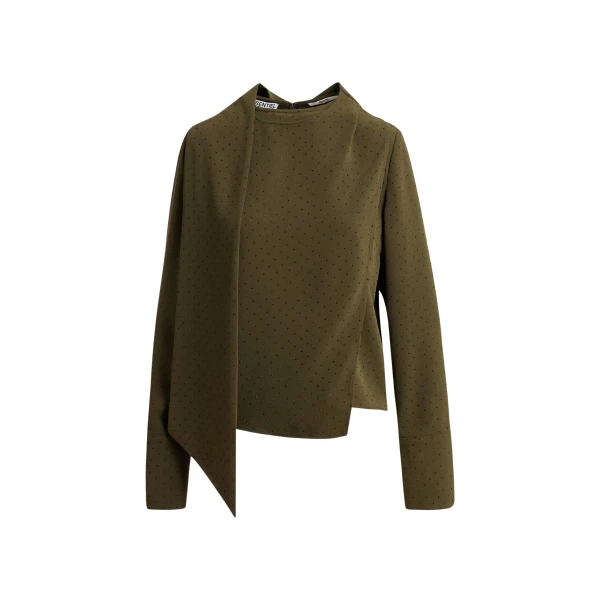 Khaki rhinestone-embellished draped top