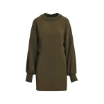 Khaki rhinestone-embellished mini dress