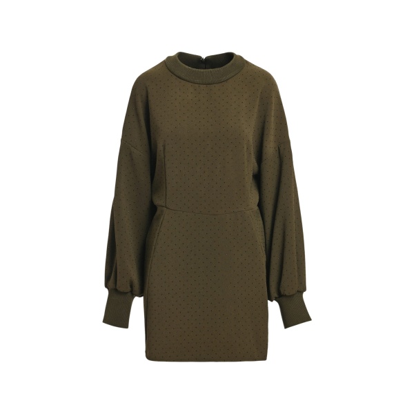 Khaki rhinestone-embellished mini dress