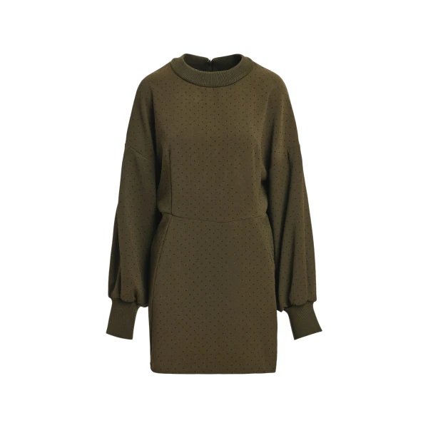 Khaki rhinestone-embellished mini dress