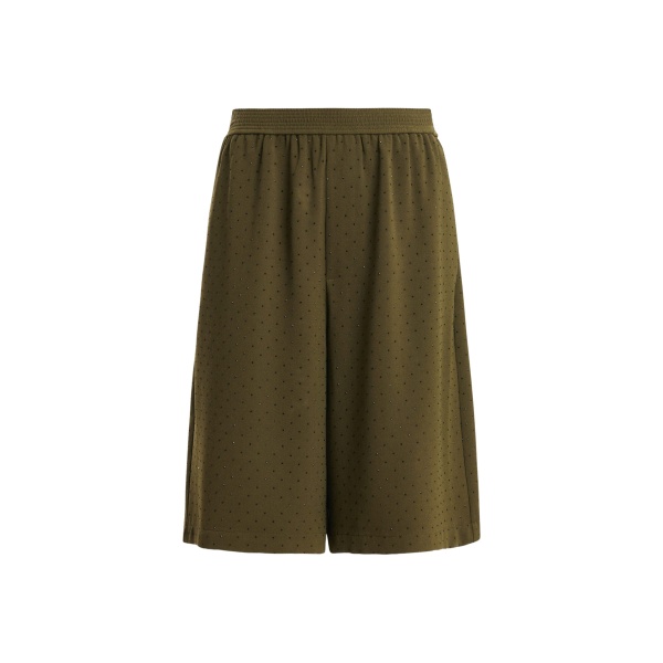 Khaki rhinestone-embellished wide-leg shorts