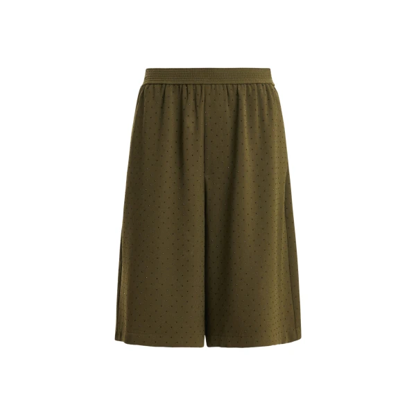 Khaki rhinestone-embellished wide-leg shorts