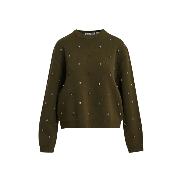 Khaki stud-embellished sweatshirt