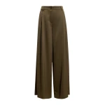 Khaki wide-leg satin pants