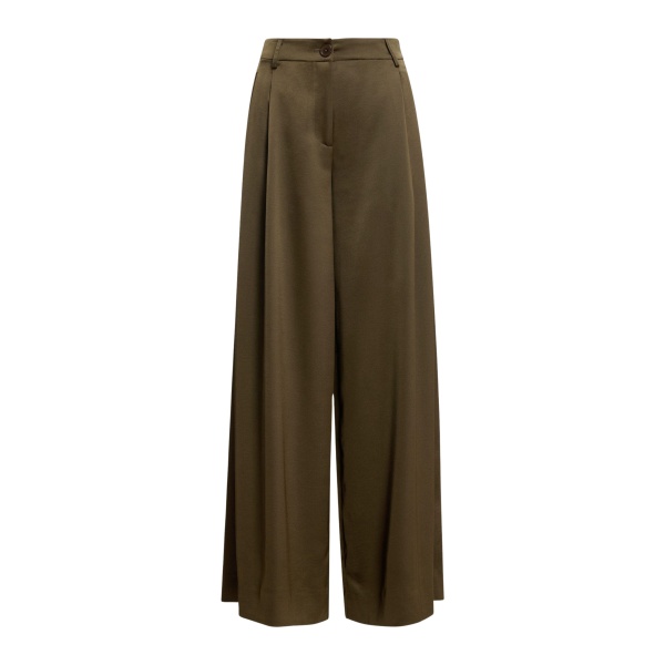 Khaki wide-leg satin pants