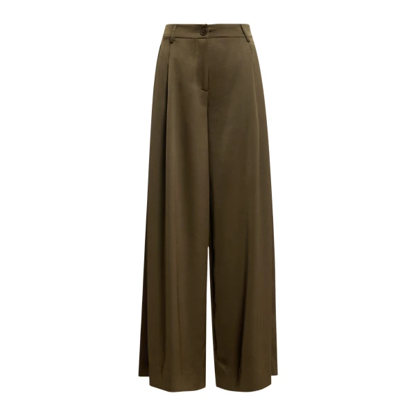 Khaki wide-leg satin pants