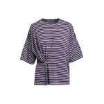 Light blue and burgudy striped T-shirt with gold statement brooch detail