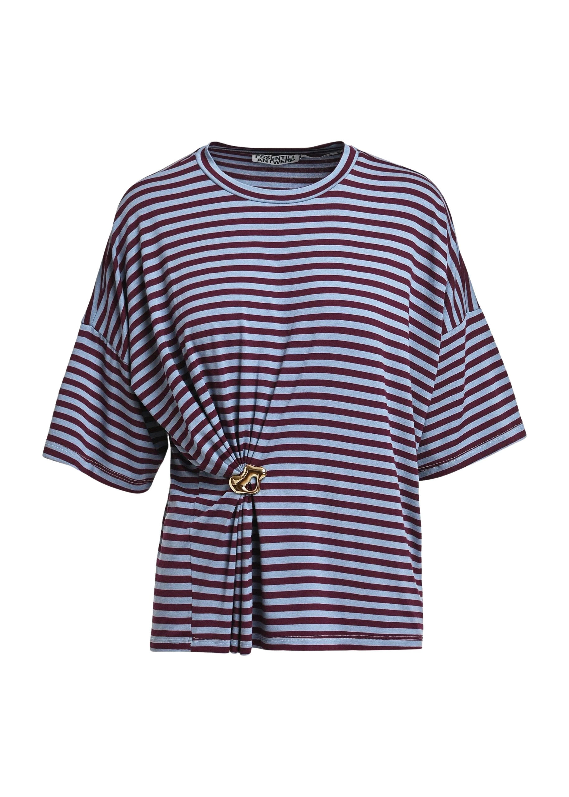 Essentiel-Antwerp-Light-blue-and-burgudy-striped-T-shirt-with-gold-statement-brooch-detail-scaled46194_nobg Light blue and burgudy striped T-shirt with gold statement brooch detail