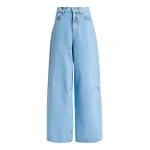 Light blue dirty-effect finish wide-leg jeans