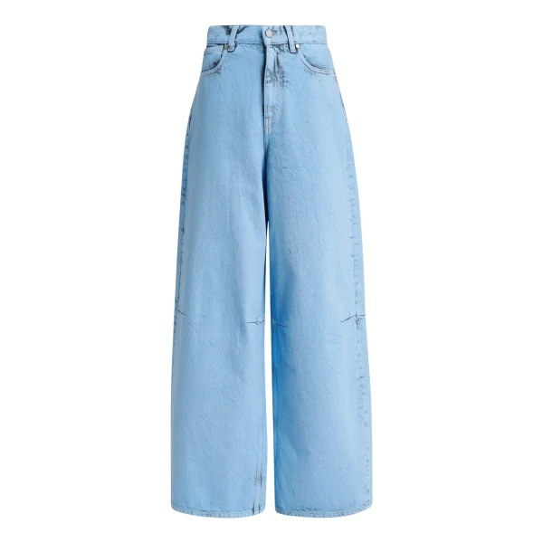 Light blue dirty-effect finish wide-leg jeans