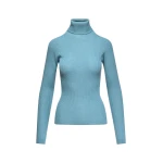 Light blue ribbed wool-blend turtleneck sweater