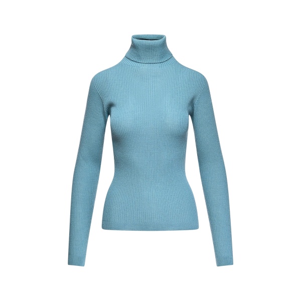 Light blue ribbed wool-blend turtleneck sweater