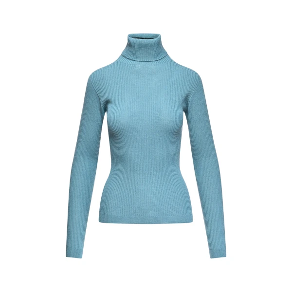 Light blue ribbed wool-blend turtleneck sweater