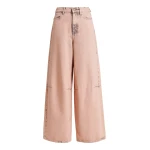Light peach dirty-effect finish wide-leg jeans