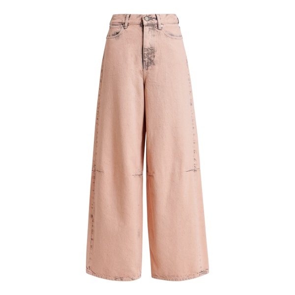 Light peach dirty-effect finish wide-leg jeans
