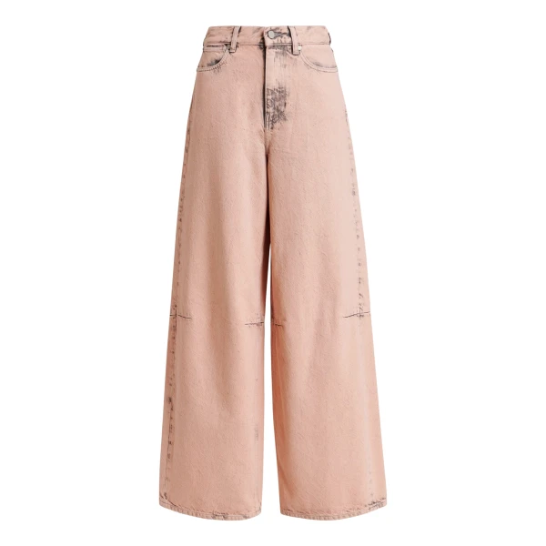 Light peach dirty-effect finish wide-leg jeans