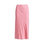 Light pink bias-cut midi skirt with back slit