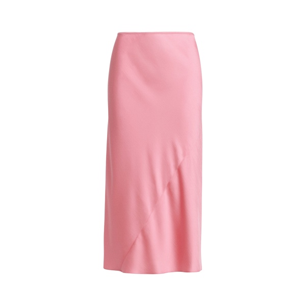 Light pink bias-cut midi skirt with back slit