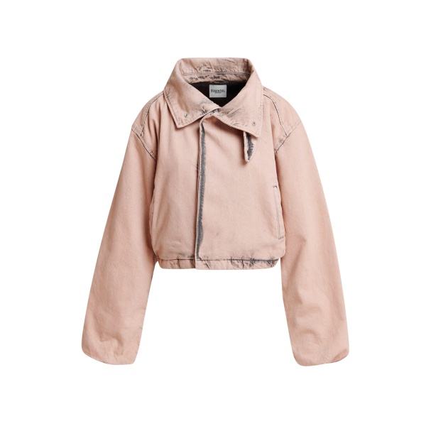 Light pink cropped cotton jacket with dark grey washed effect