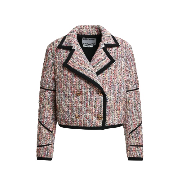 Multicolor cropped wool-blend jacket with black contrasting trims