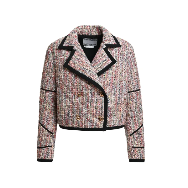 Multicolor cropped wool-blend jacket with black contrasting trims
