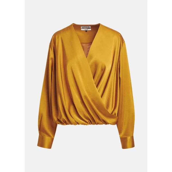 Ochre draped wrap top with V-neck