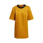 Ochre mini dress with embellished neckline