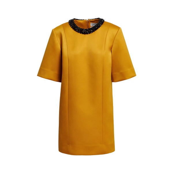 Ochre mini dress with embellished neckline