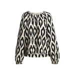 Off-white and black printed top with gathered neckline