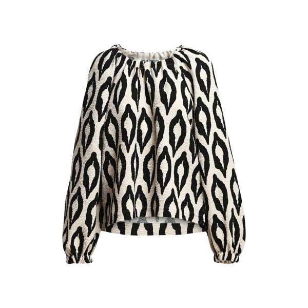 Off-white and black printed top with gathered neckline